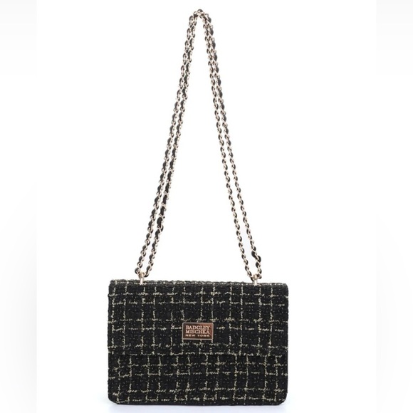 NWT Badgley Mischka Tara Tweed Chain Shoulder Bag | Classic & Chic - Picture 1 of 3